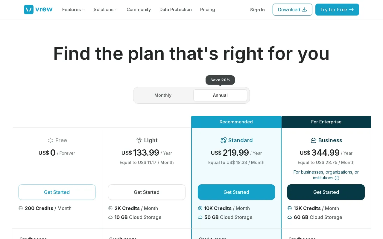 Vrew — pricing page
