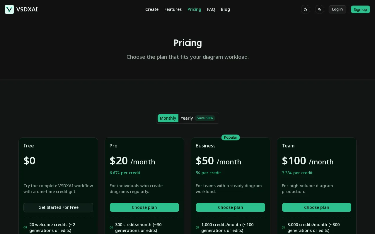 VSDXAI — pricing page