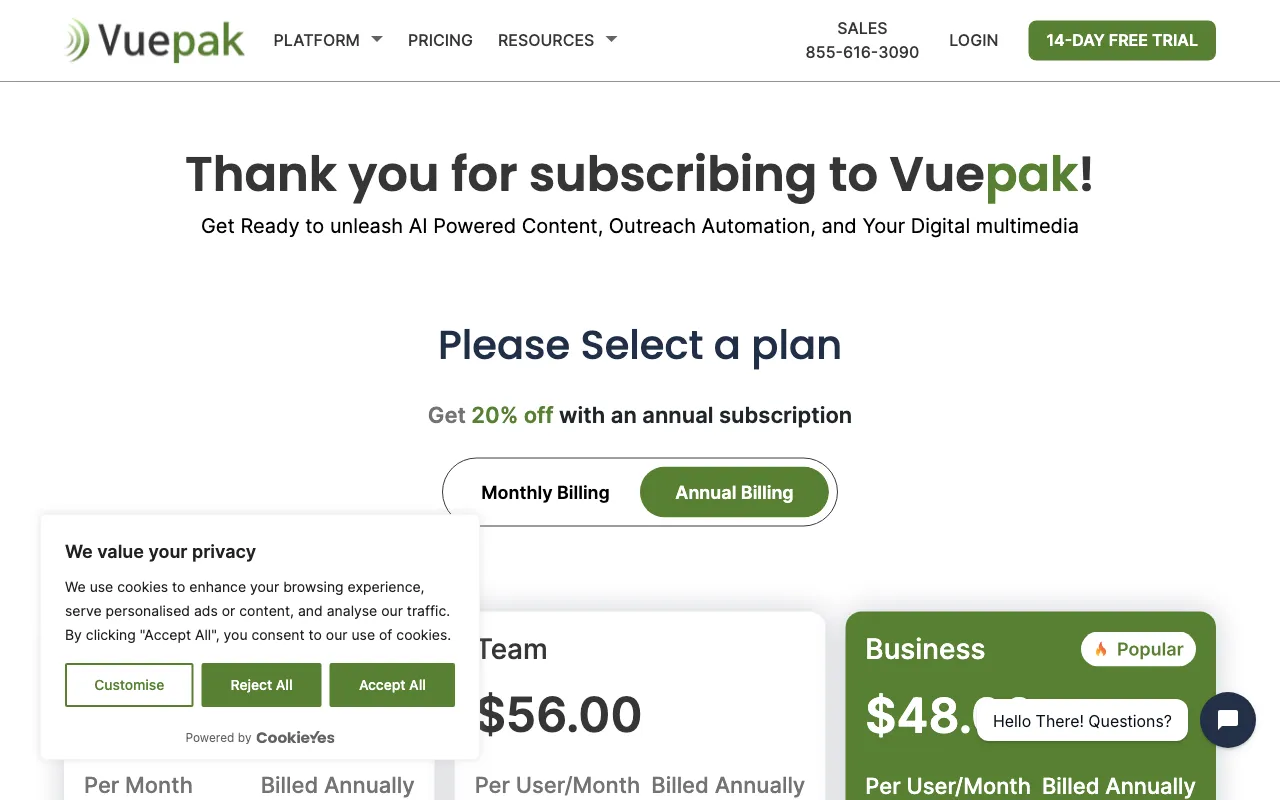 Vuepak — pricing page