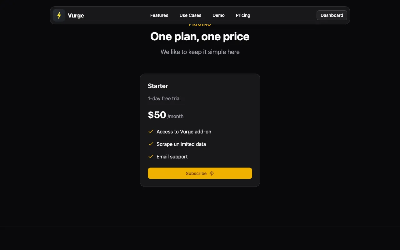 Vurge — pricing page