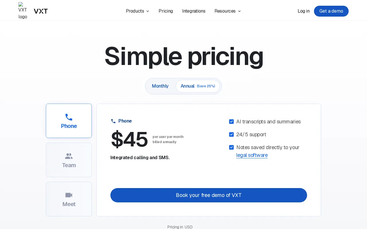VXT — pricing page
