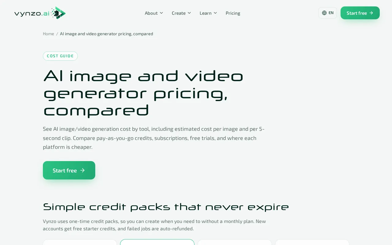 Vynzo AI — pricing page