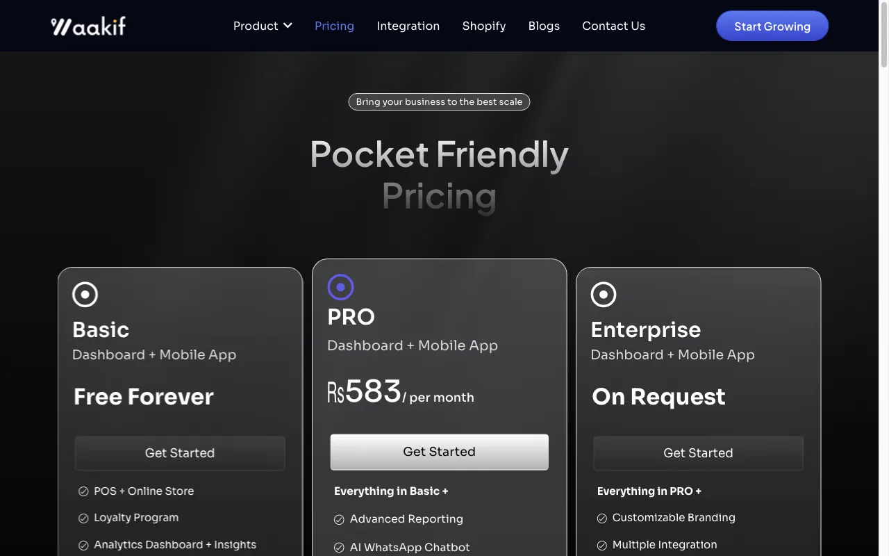 Waakif — pricing page