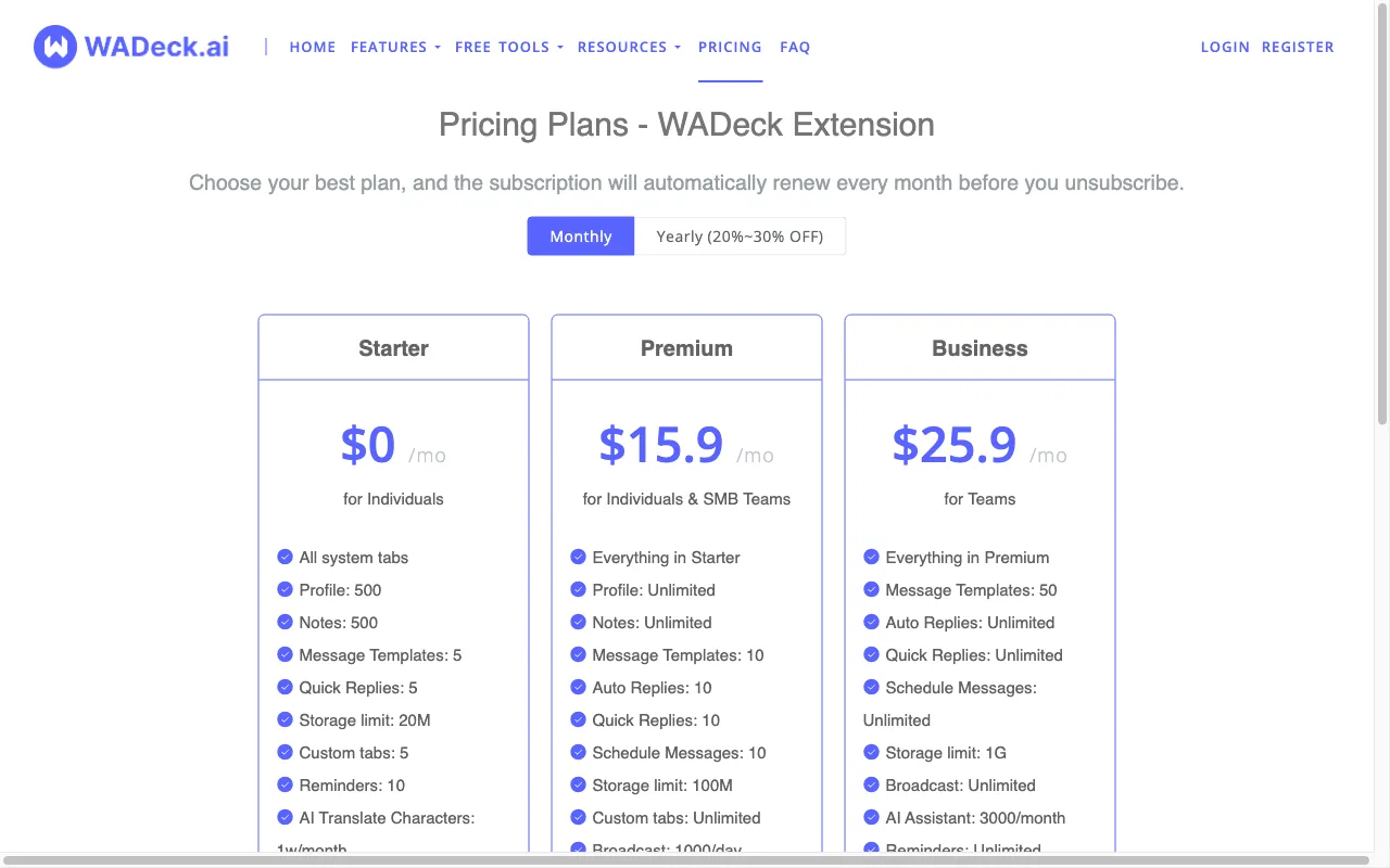 WADeck — pricing page