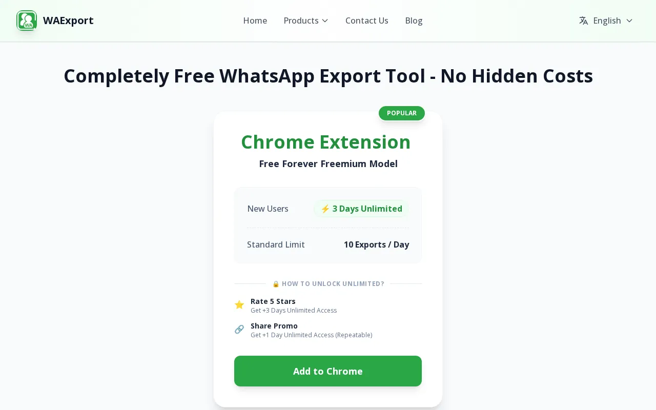 WAExport — pricing page