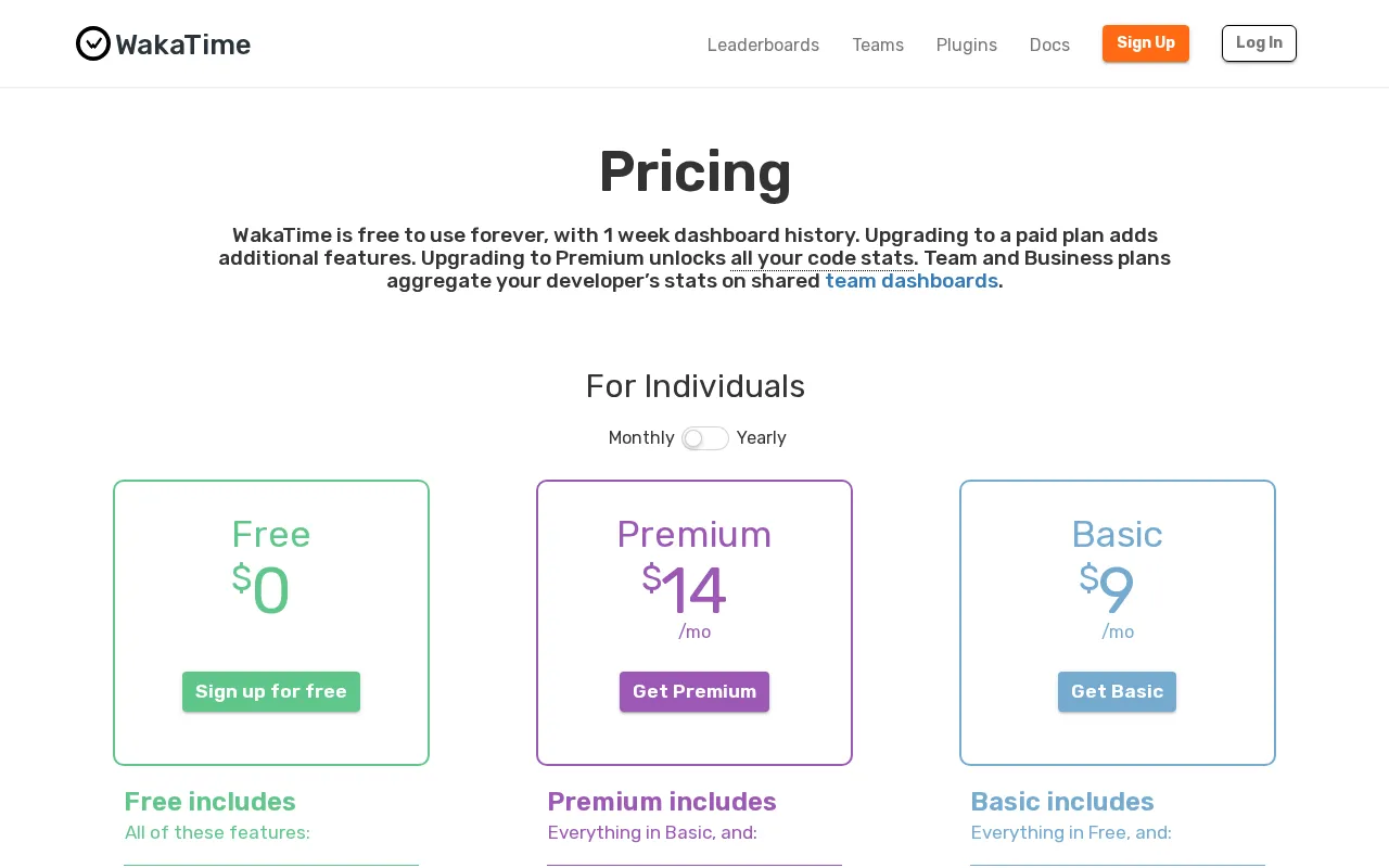 WakaTime — pricing page