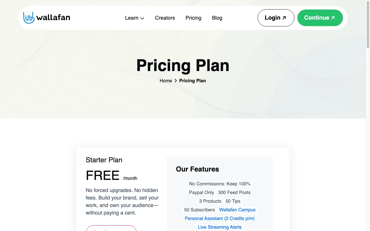 Wallafan — pricing page