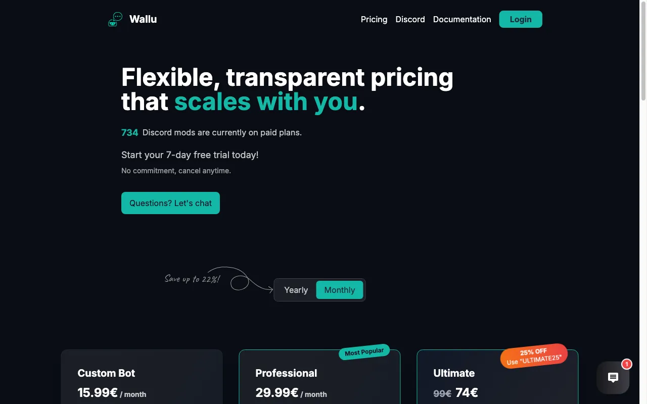 Wallu — pricing page