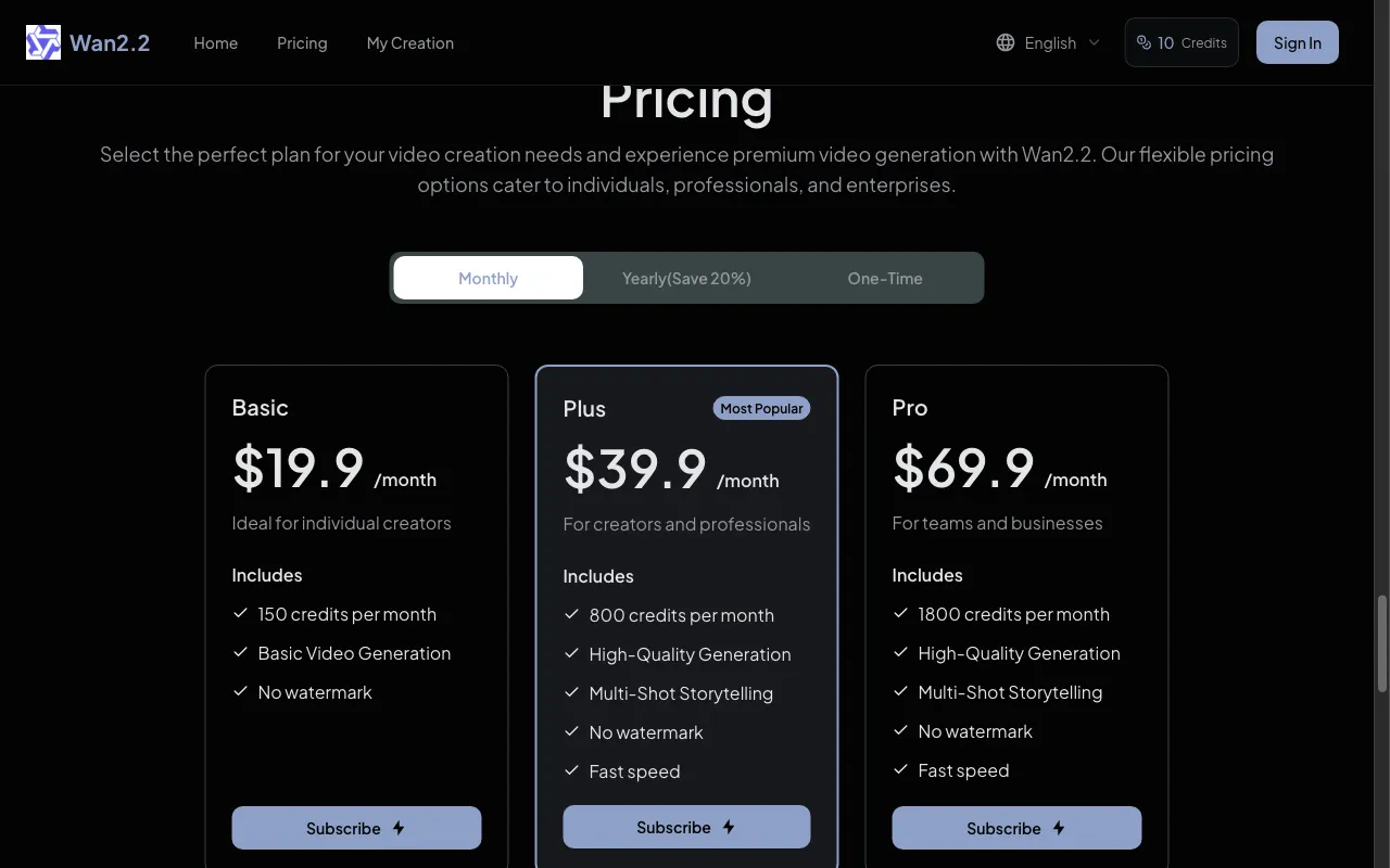 Wan2.2 — pricing page