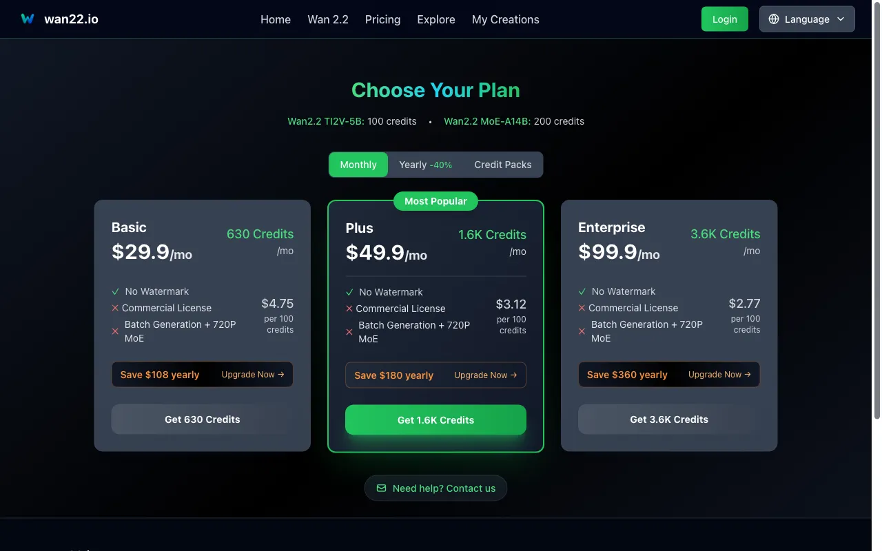 wan22.io — pricing page