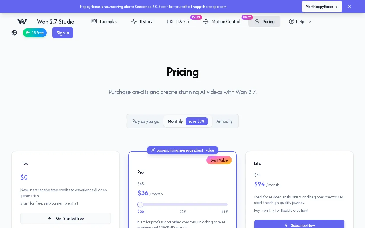 Wan 2.7 AI — pricing page