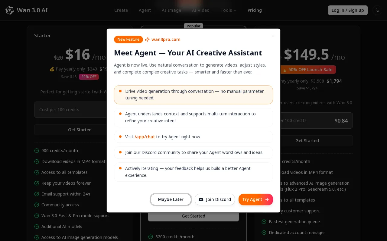 Wan 3.0 AI — pricing page