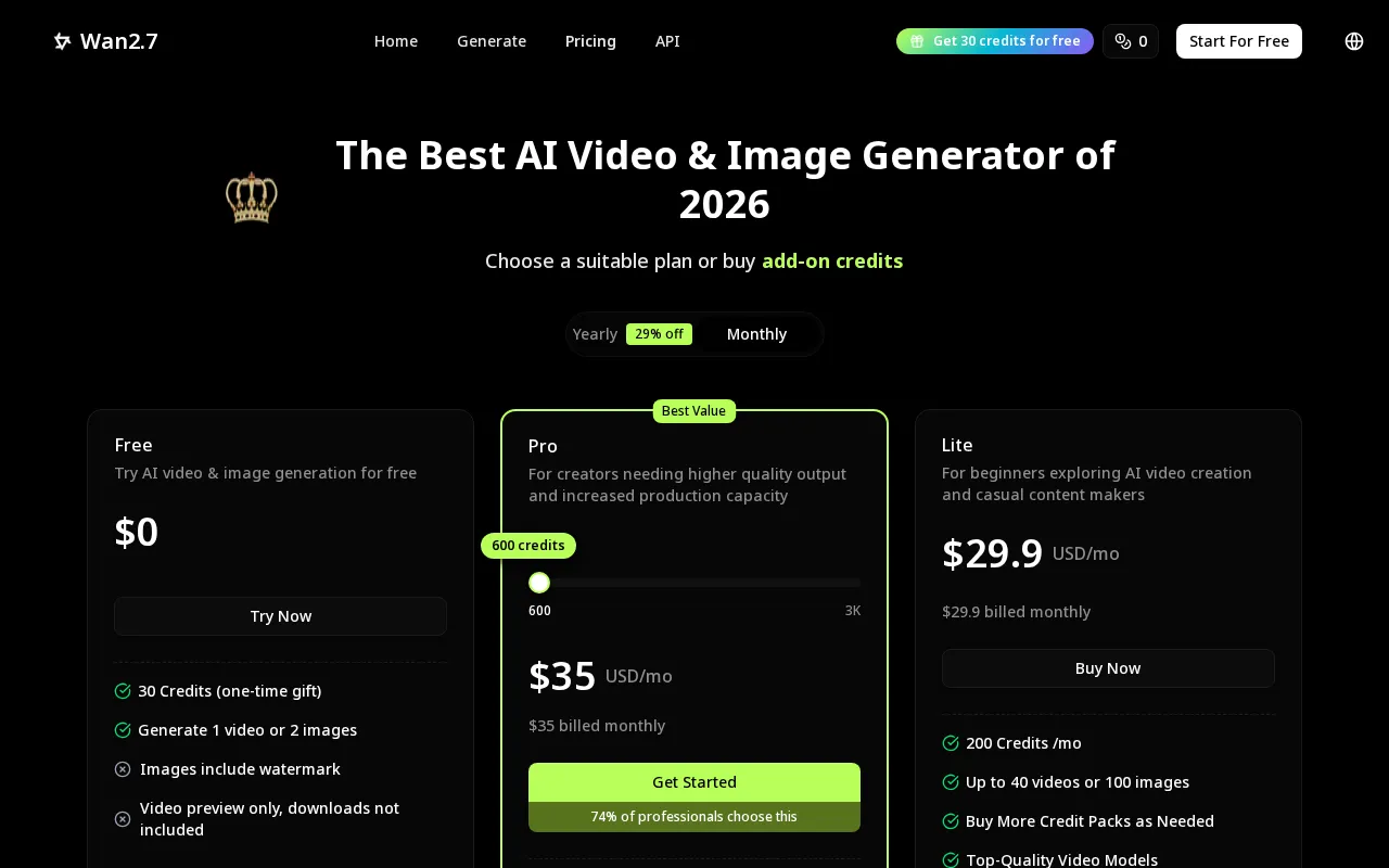 Wan 2.7 — pricing page