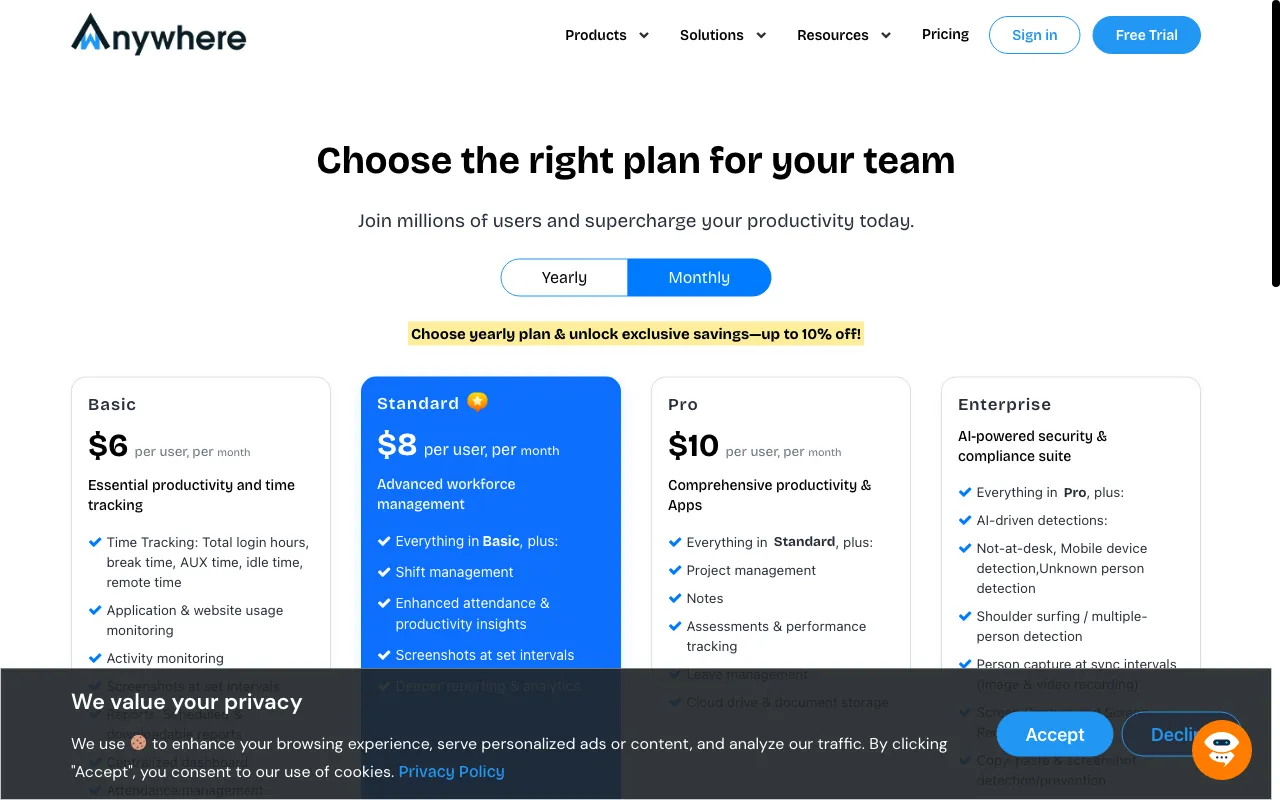 wAnywhere — pricing page