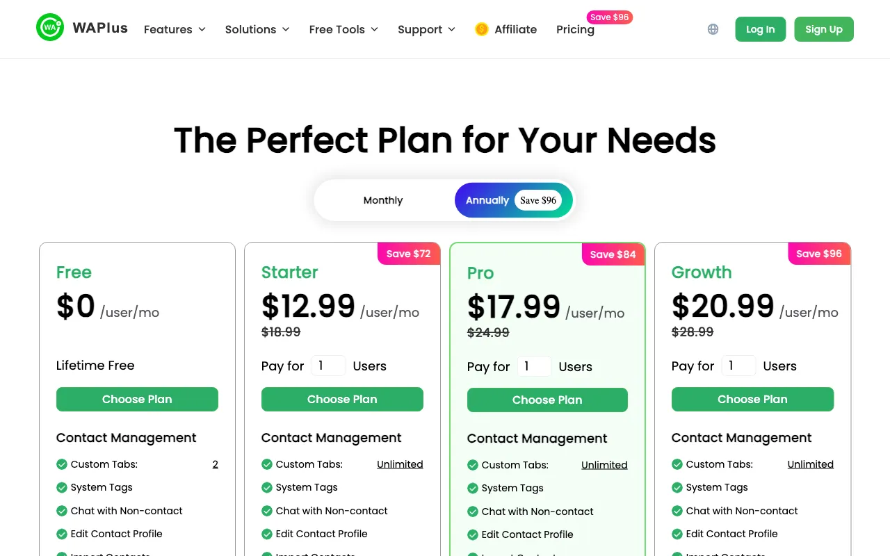 WAPlus — pricing page