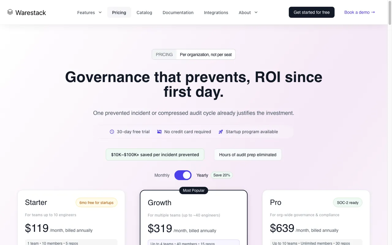 Warestack — pricing page