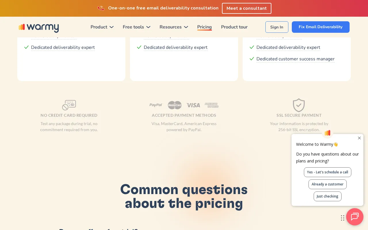 Warmy — pricing page