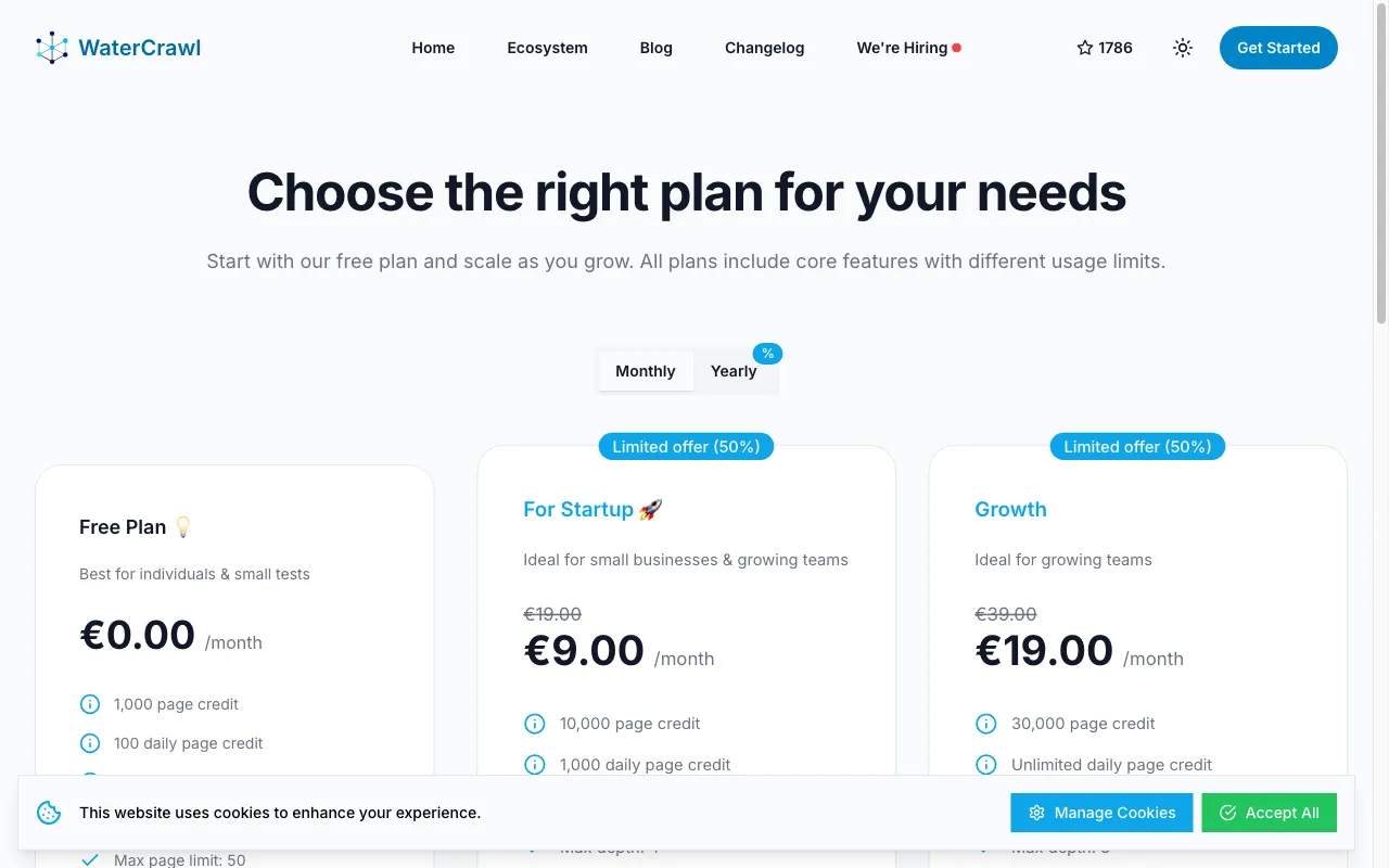 WaterCrawl — pricing page