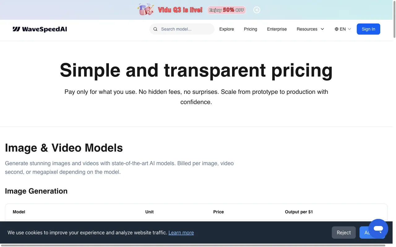 WaveSpeedAI — pricing page