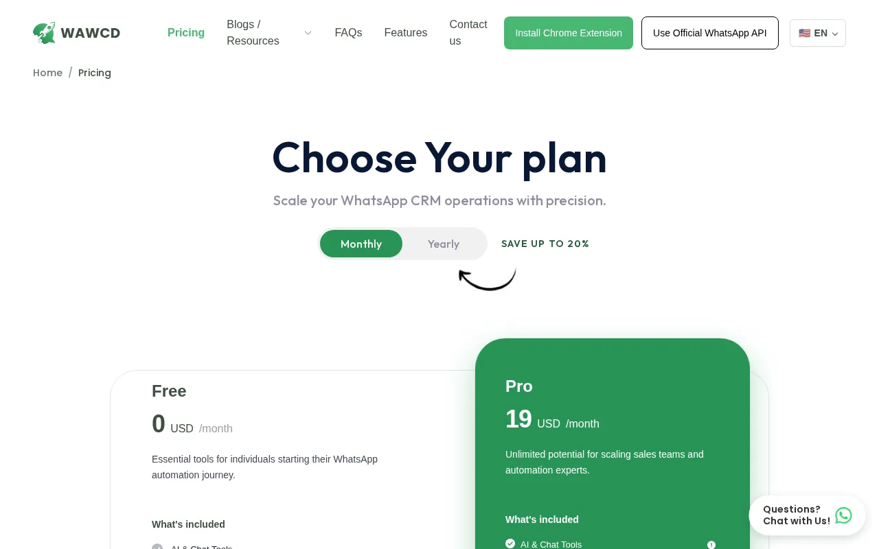Wawcd — pricing page