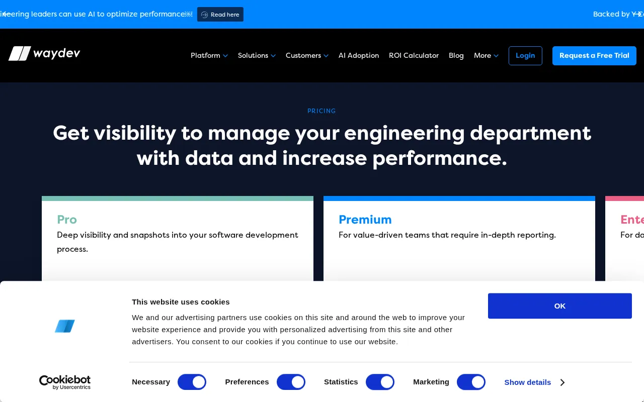 Waydev — pricing page