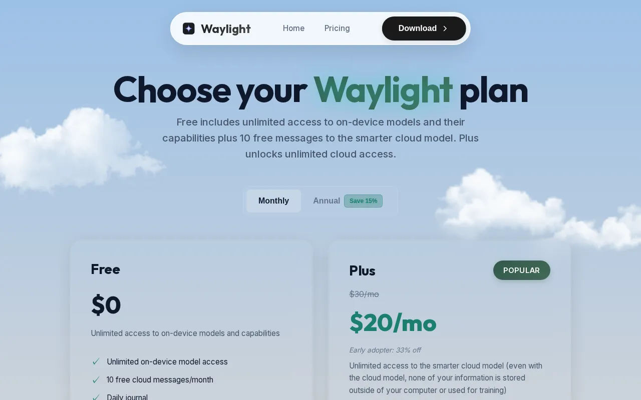Waylight — pricing page