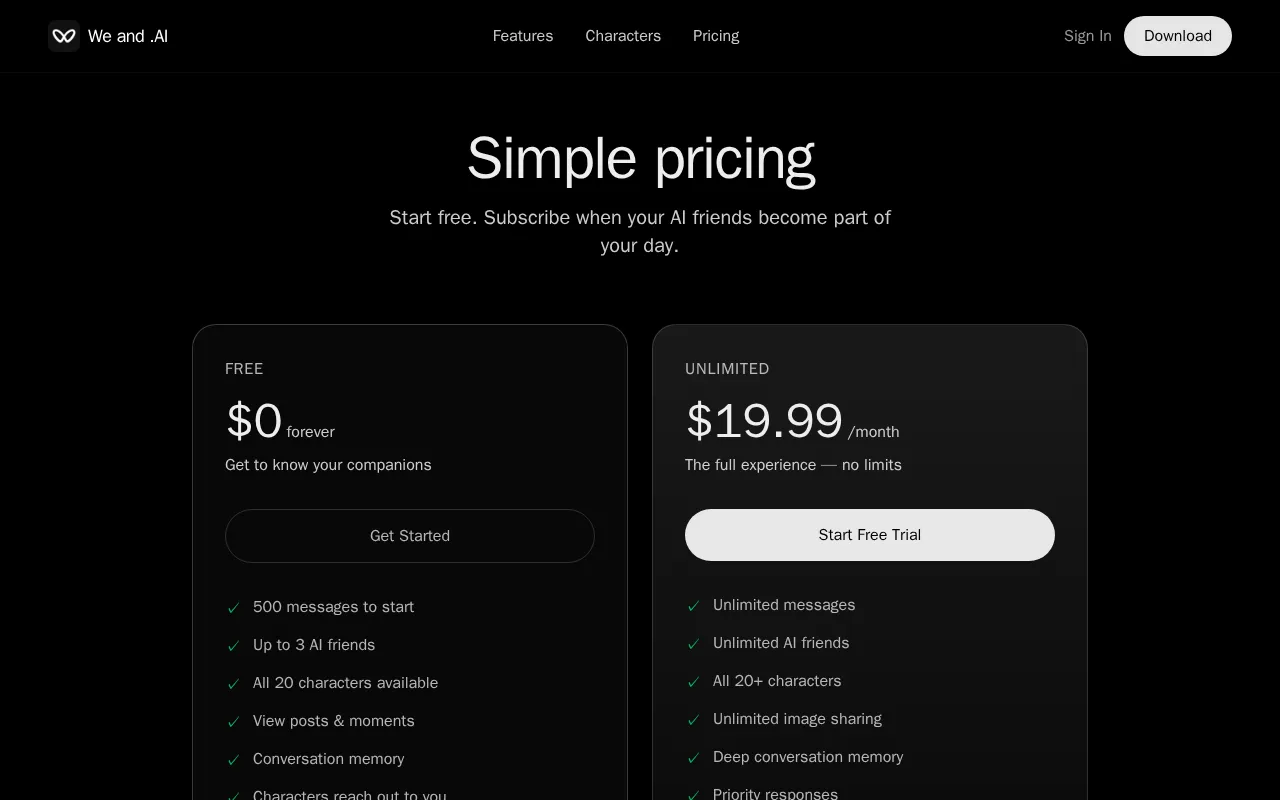 We and AI — pricing page