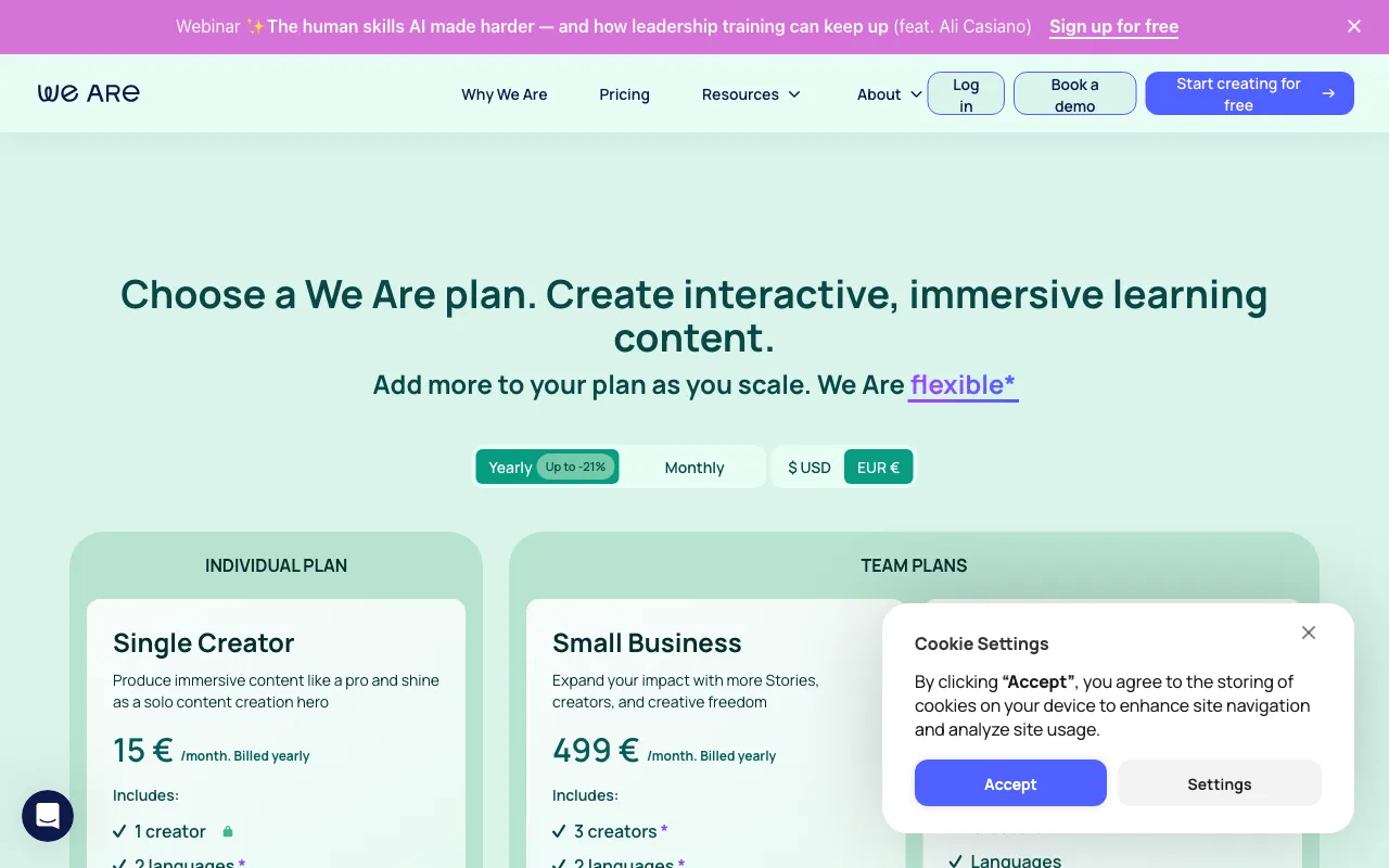 We Are Learning — pricing page