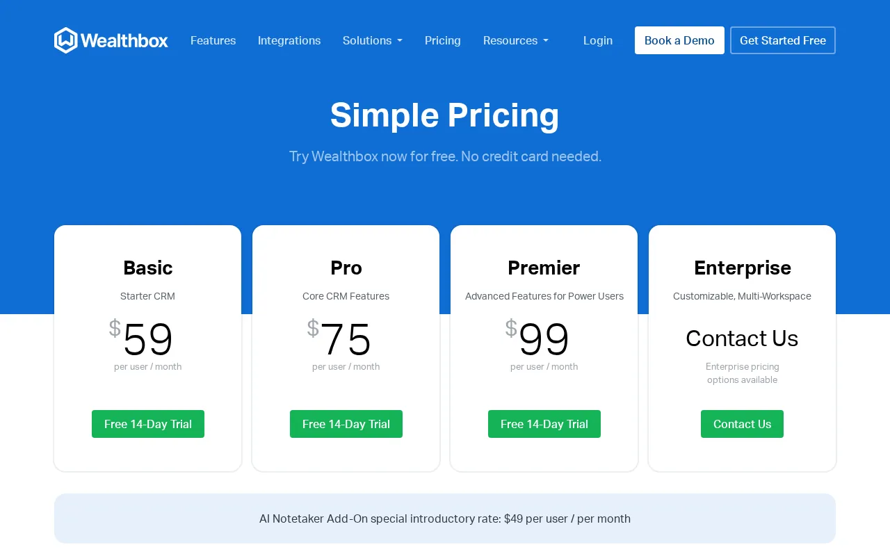 Wealthbox — pricing page