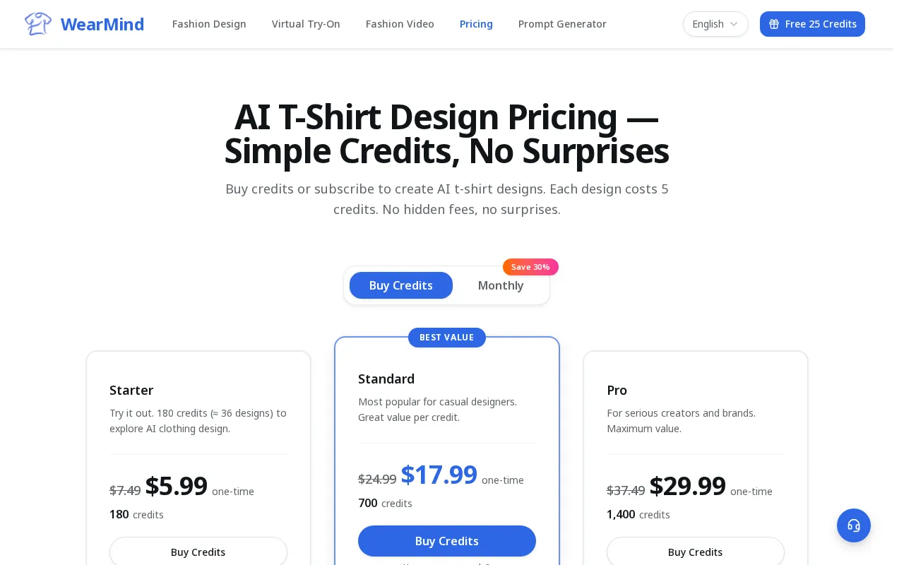 WearMind — pricing page