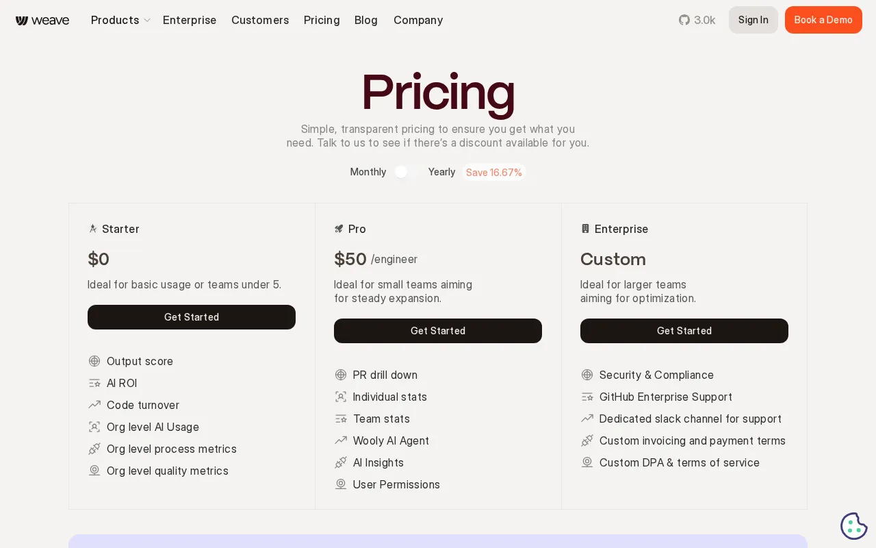 Weaveos — pricing page