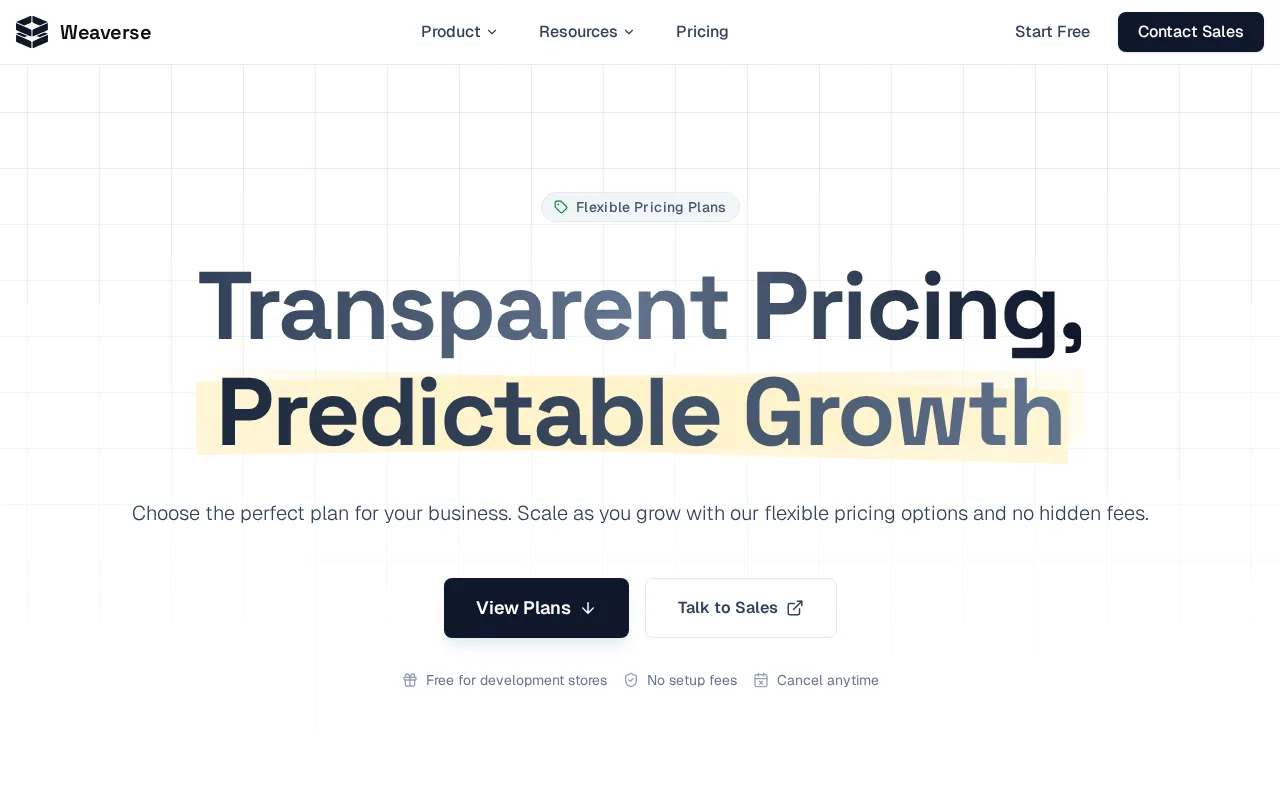Weaverse — pricing page