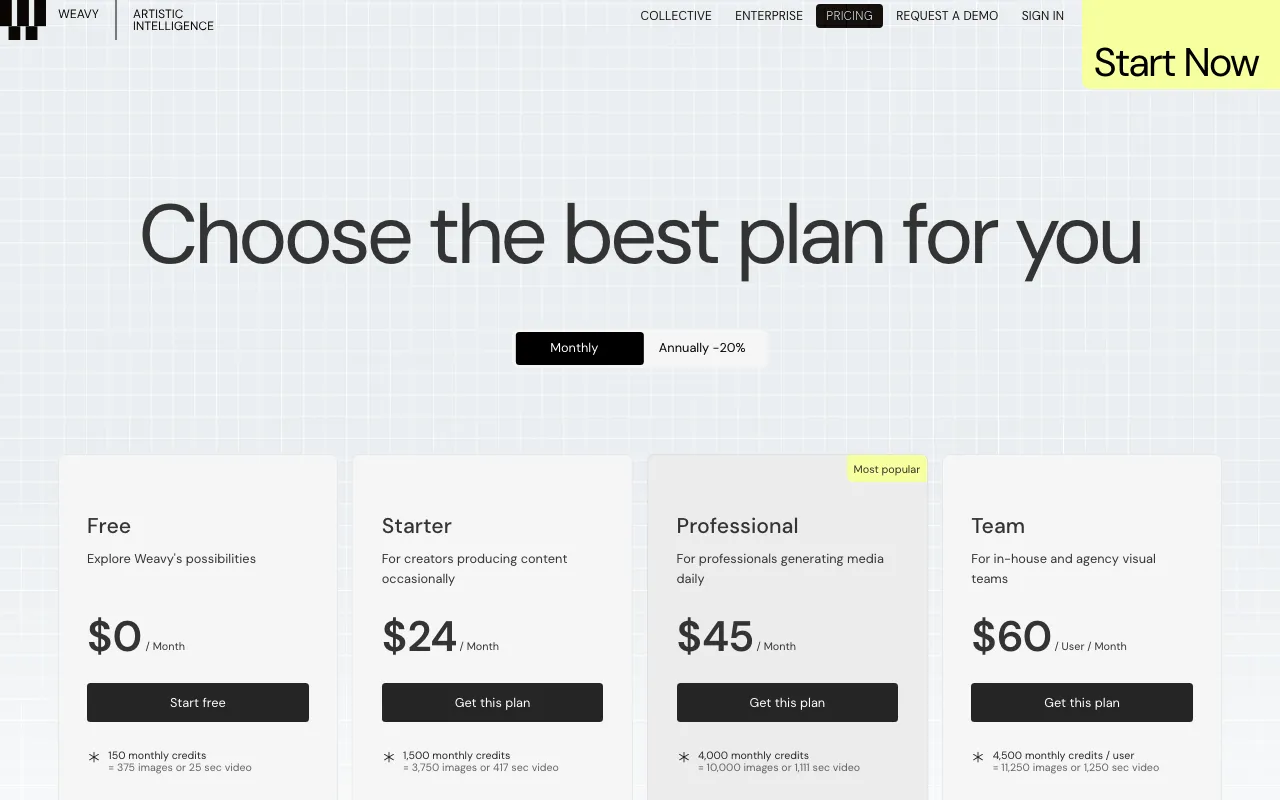 Weavy — pricing page