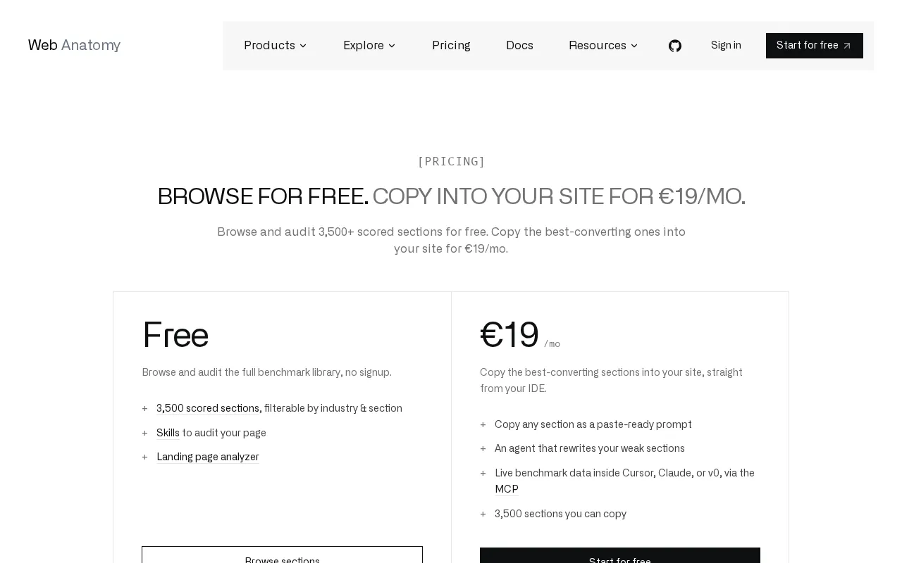 Web Anatomy — pricing page