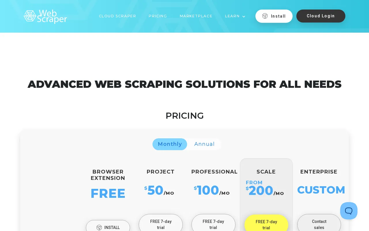 Web Scraper — pricing page