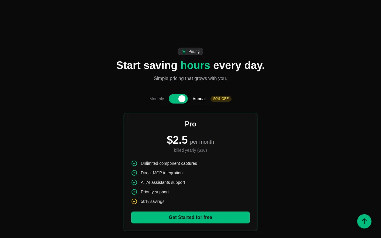 Web to MCP — pricing page