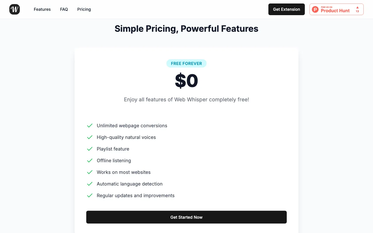 Web Whisper — pricing page