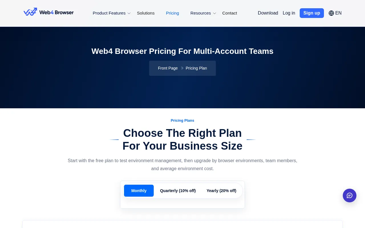 Web4 Browser — pricing page