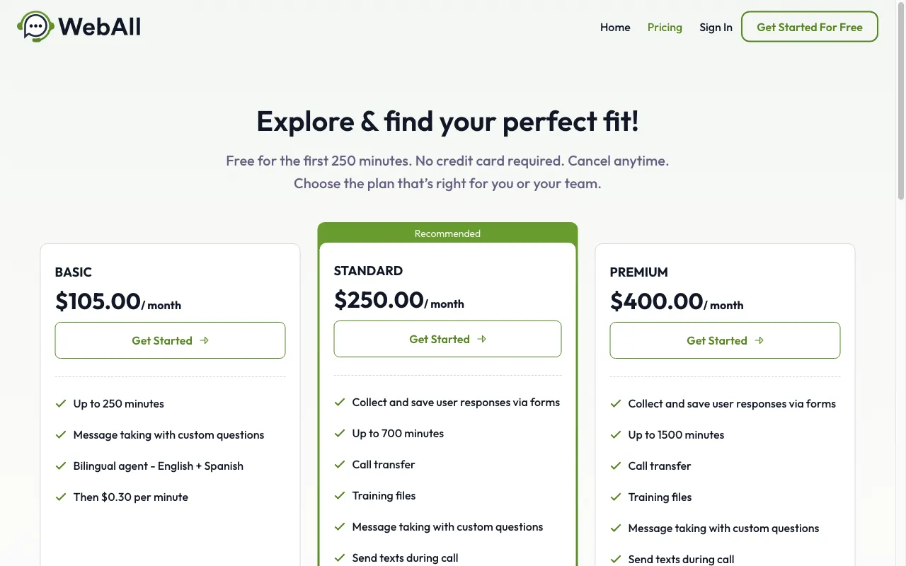 WebAll — pricing page