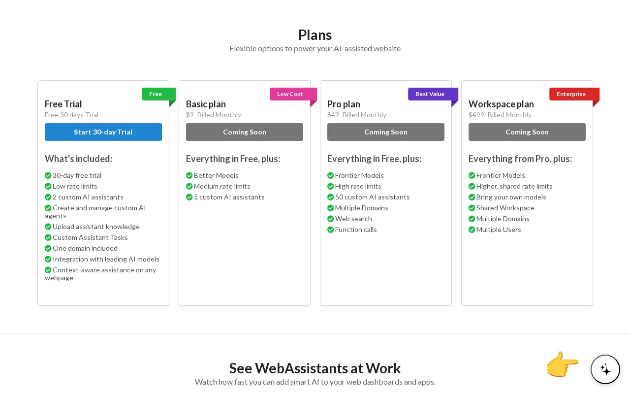 WebAssistants.ai — pricing page