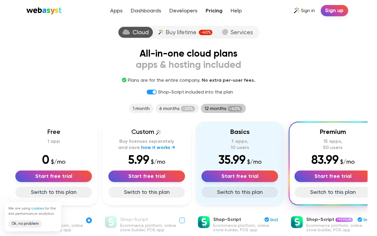 Webasyst Teamwork — pricing page