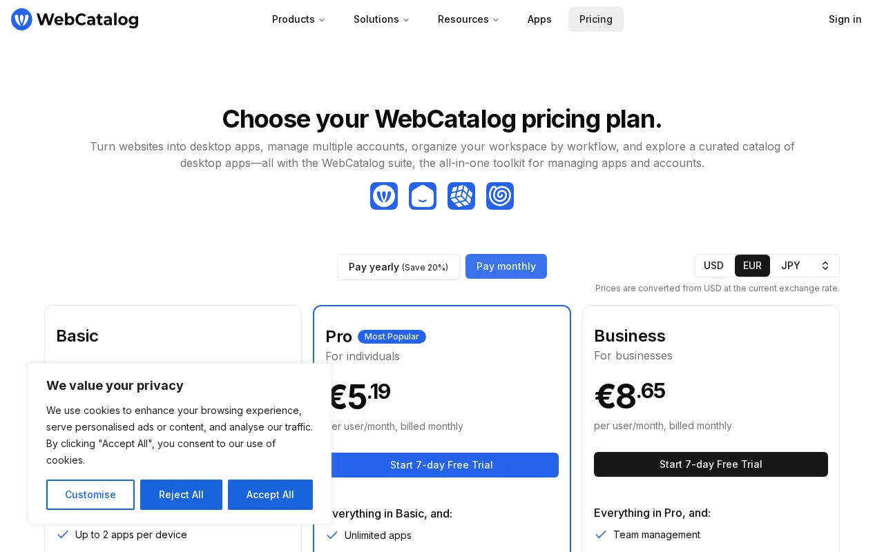 WebCatalog — pricing page