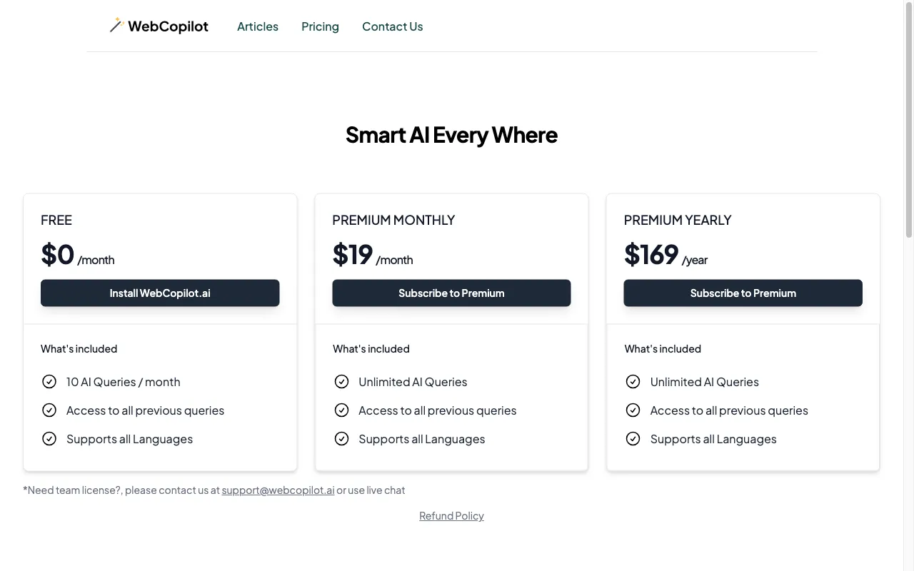 WebCopilot — pricing page