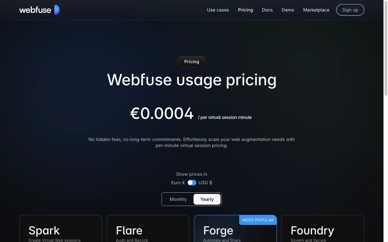 Webfuse — pricing page