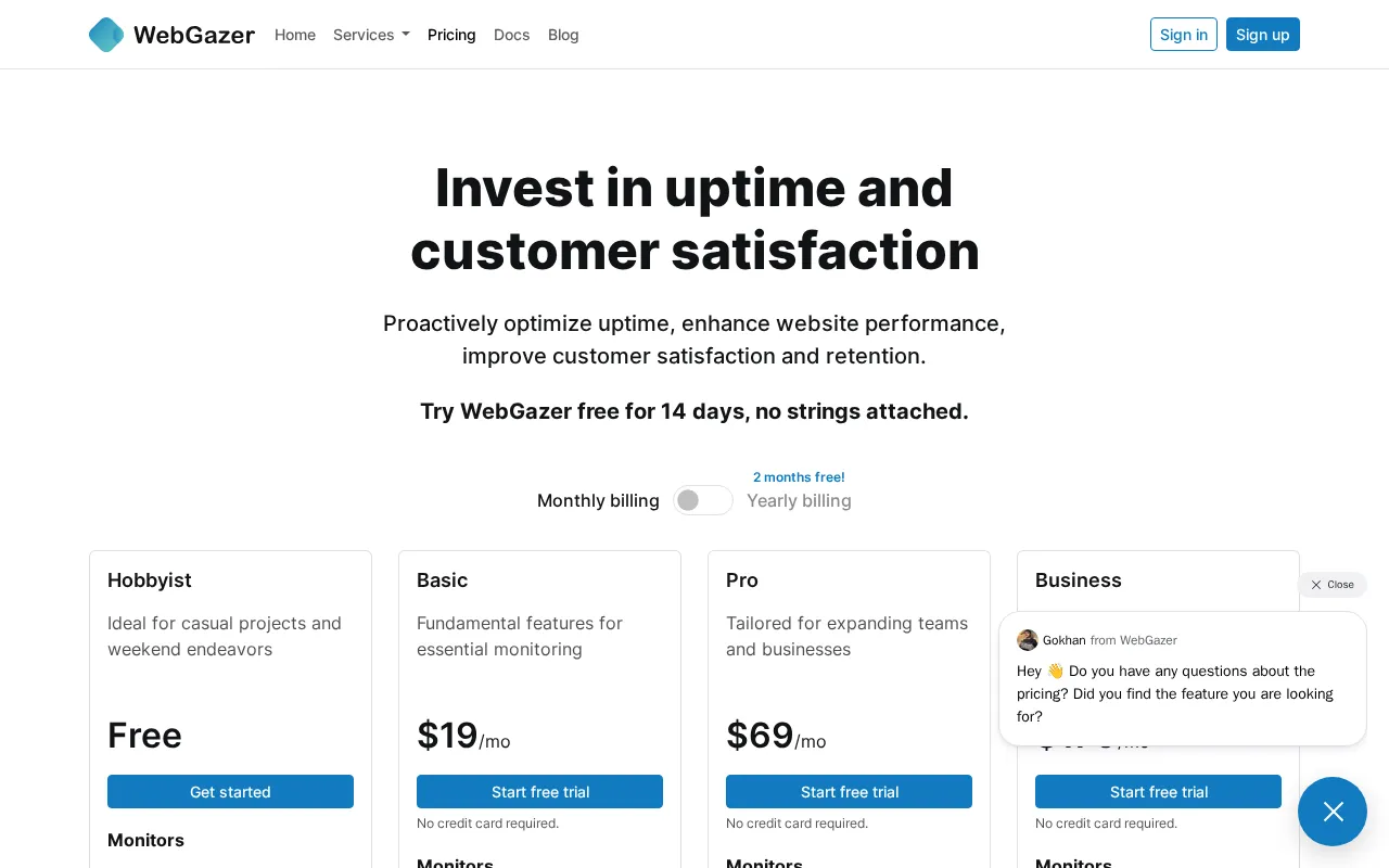 WebGazer — pricing page
