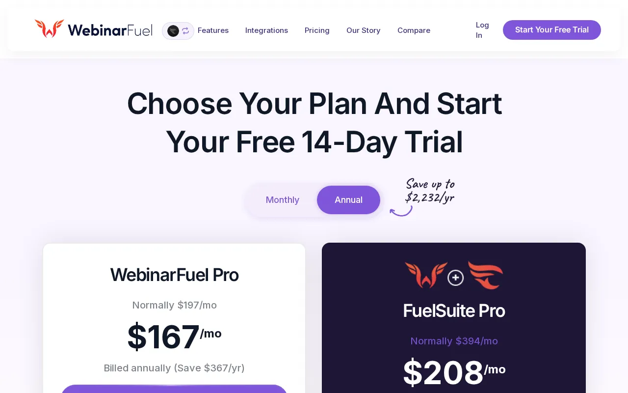 Webinarfuel — pricing page