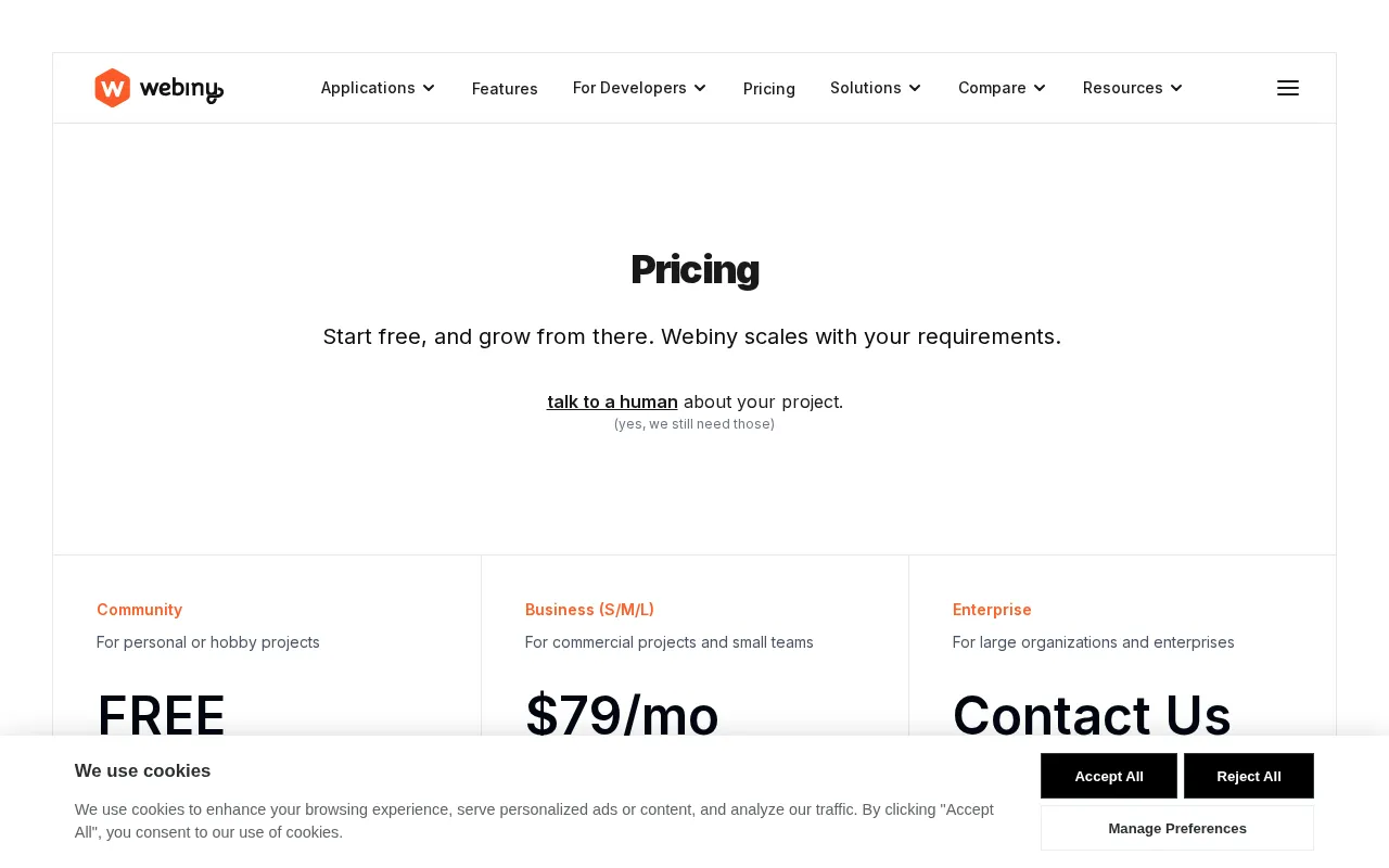 Webiny — pricing page