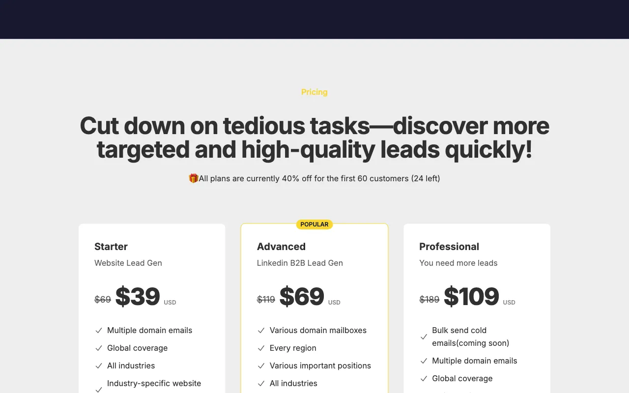 WebLead AI — pricing page