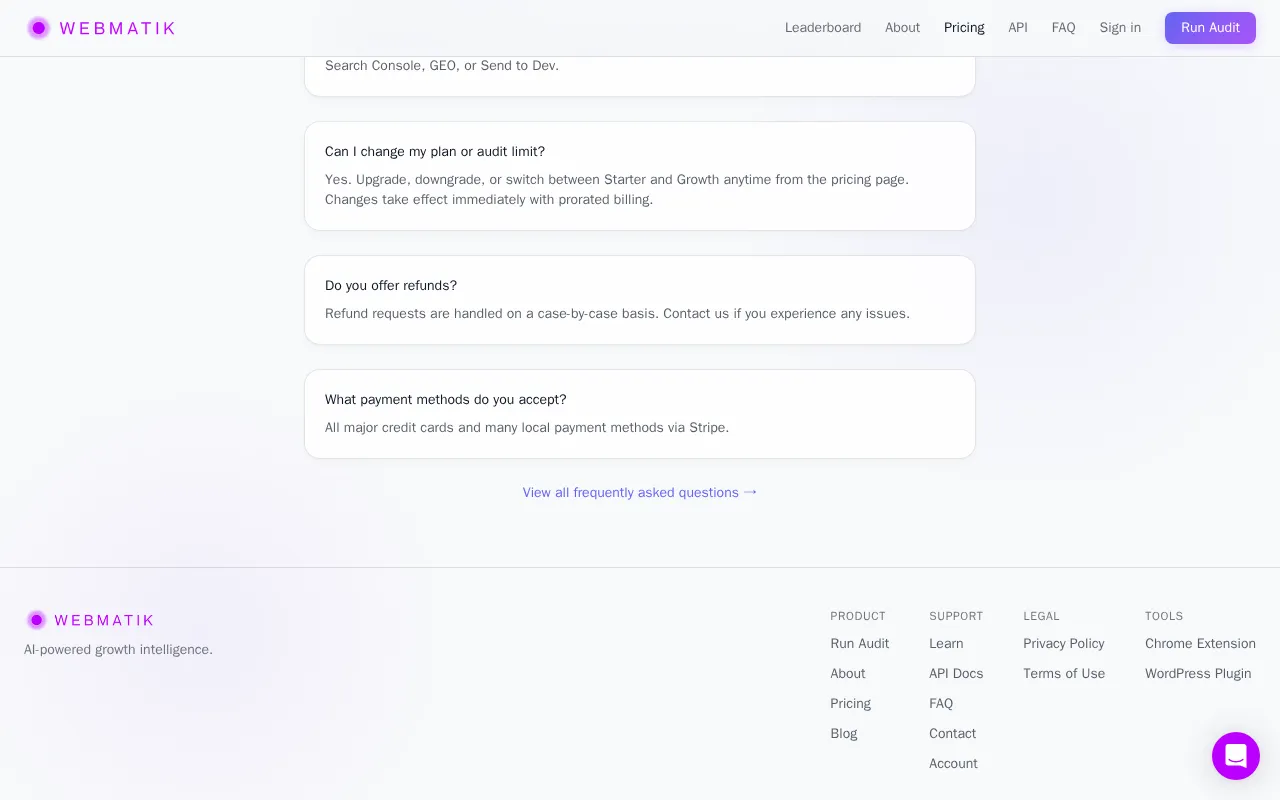 Webmatik — pricing page
