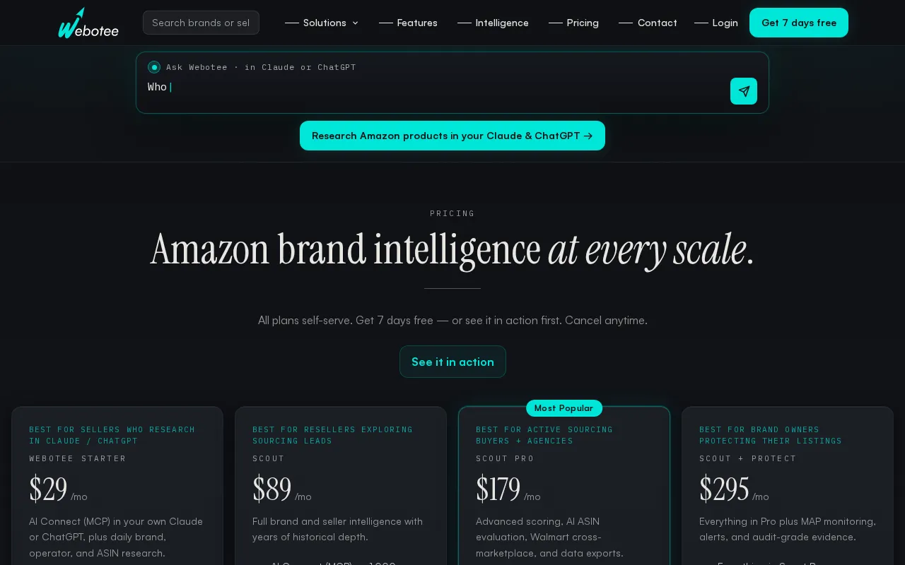 Webotee — pricing page